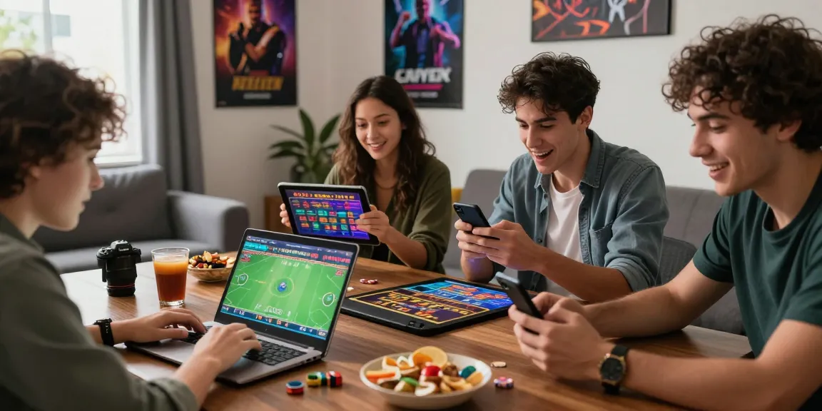 Friends enjoying gaming activities on trang chủ shbet, placing bets and checking results in a lively living room.