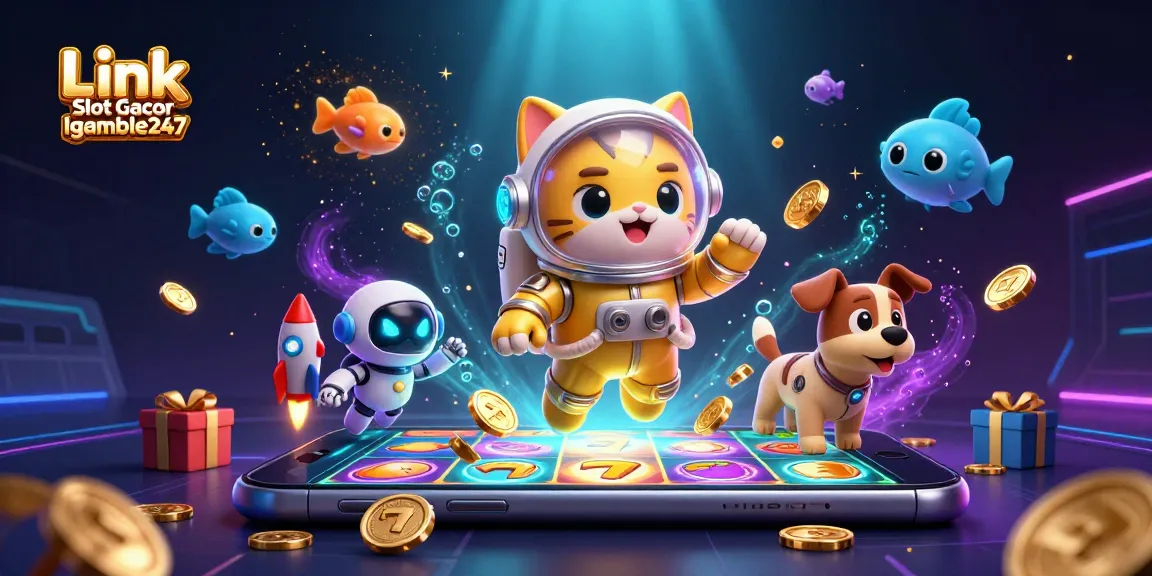 Experience thrilling wins with Link Slot Gacor Igamble247, showcasing exciting slot games amidst vibrant cosmic characters.