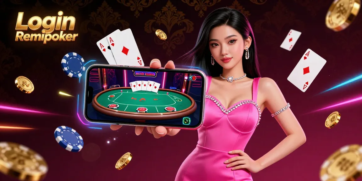 Engage in exciting gameplay with the Login Remipoker app featuring a confident player showcasing a live dealer poker game.