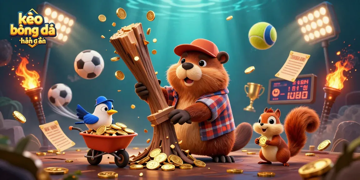 Engage in sports betting with kèo bóng đá nhà cái as a beaver coins rain from a tree.