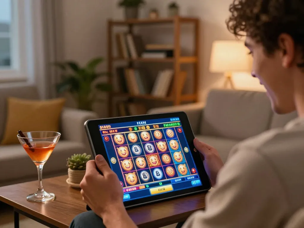 Player celebrating a win on a 92slot online game, showcasing excitement in a cozy home setting.