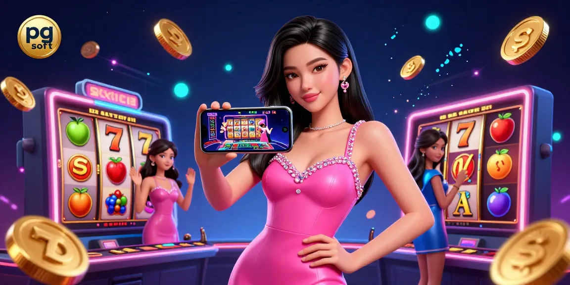 Engage in pg soft slots with a stunning Asian woman showcasing a live dealer game on her smartphone.