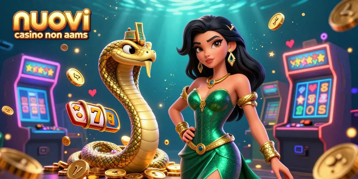 Vivi l'emozione dei nuovi casino non AAMS con un'affascinante illustrazione 3D di una figura glamour e vivaci elementi di gioco.