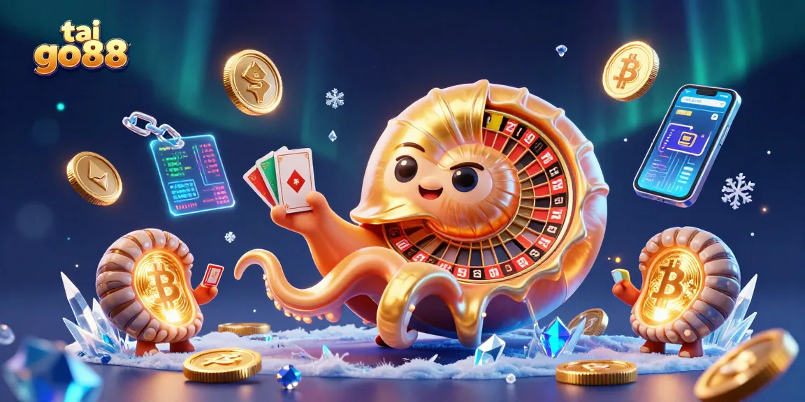 Engage with tai go88 gameplay amidst vibrant 3D casino elements and glowing crypto coins.