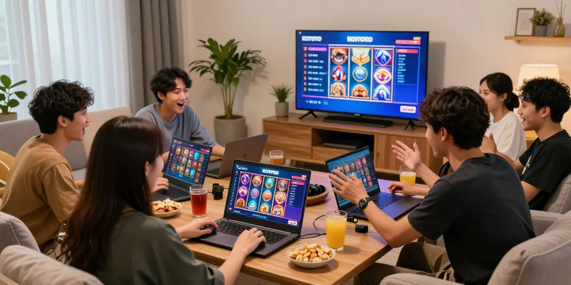 Koitoto slot gacor online gaming session with friends in a cozy living room.