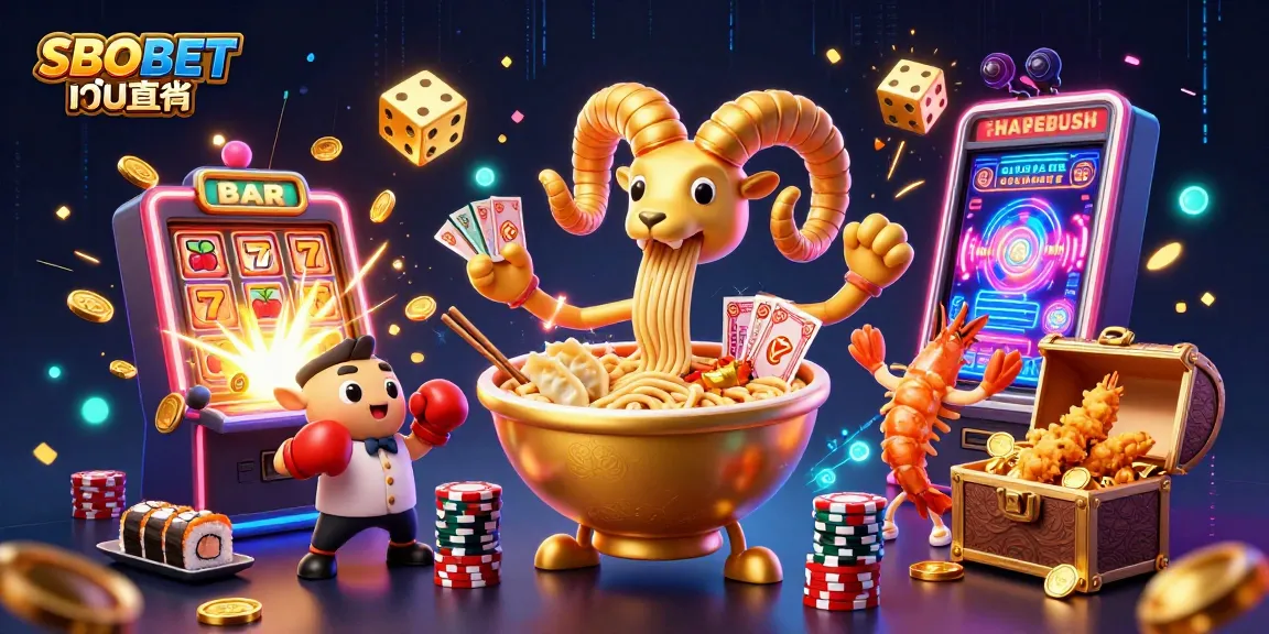 SBOBET เว็บตรง showcases a vibrant casino scene filled with animated characters and dynamic game elements.