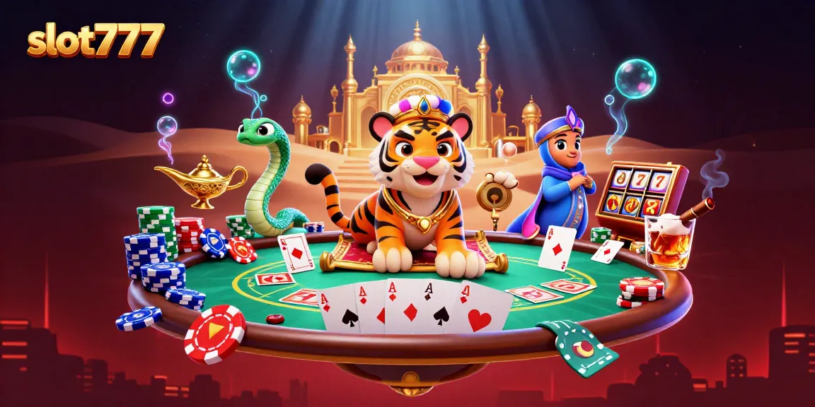 Gambarkan slot777 dengan sultan harimau, simbol keberuntungan, dan elemen kasino memukau lainnya.